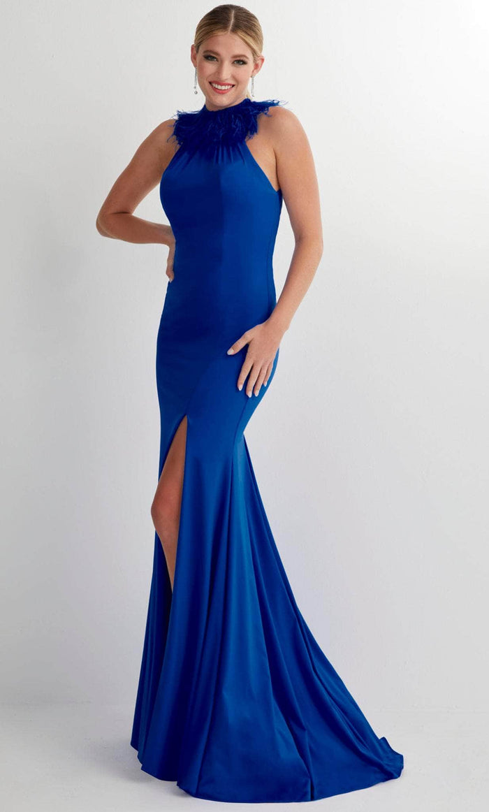 Studio 17 Prom 12913 - Feathered Halter Neck Evening Gown Evening Dresses 0 / Royal