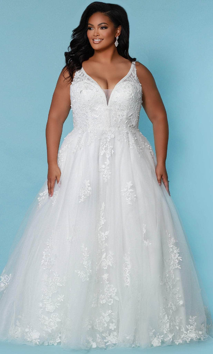 Sydney's Closet Bridal SC5274 - Plunging Neck A-line Bridal Gown Wedding Dresses 14 / Ivory