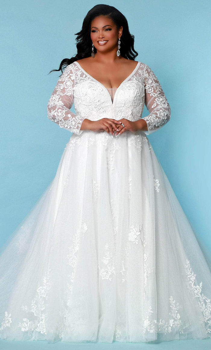 Sydney's Closet Bridal SC5275 - Long Sleeve A-line Tulle Gown Wedding Dresses 14 / Ivory