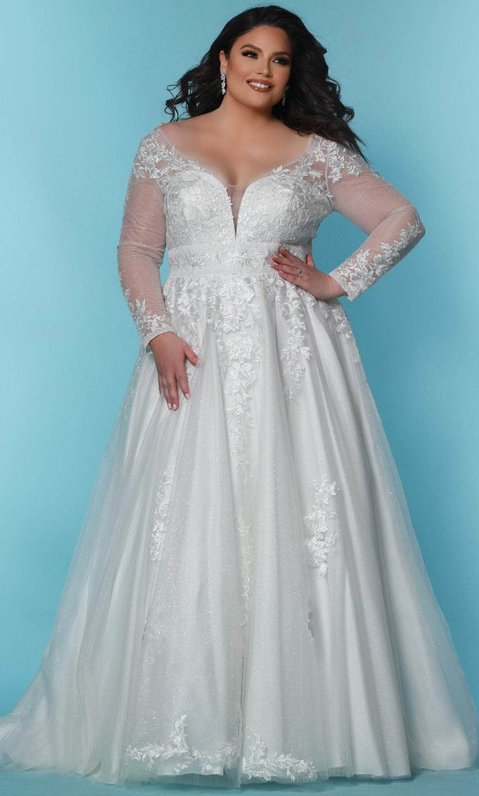 Sydney's Closet Bridal SC5282 - Glittered A-line Bridal Gown Wedding Dresses 14 / Ivory