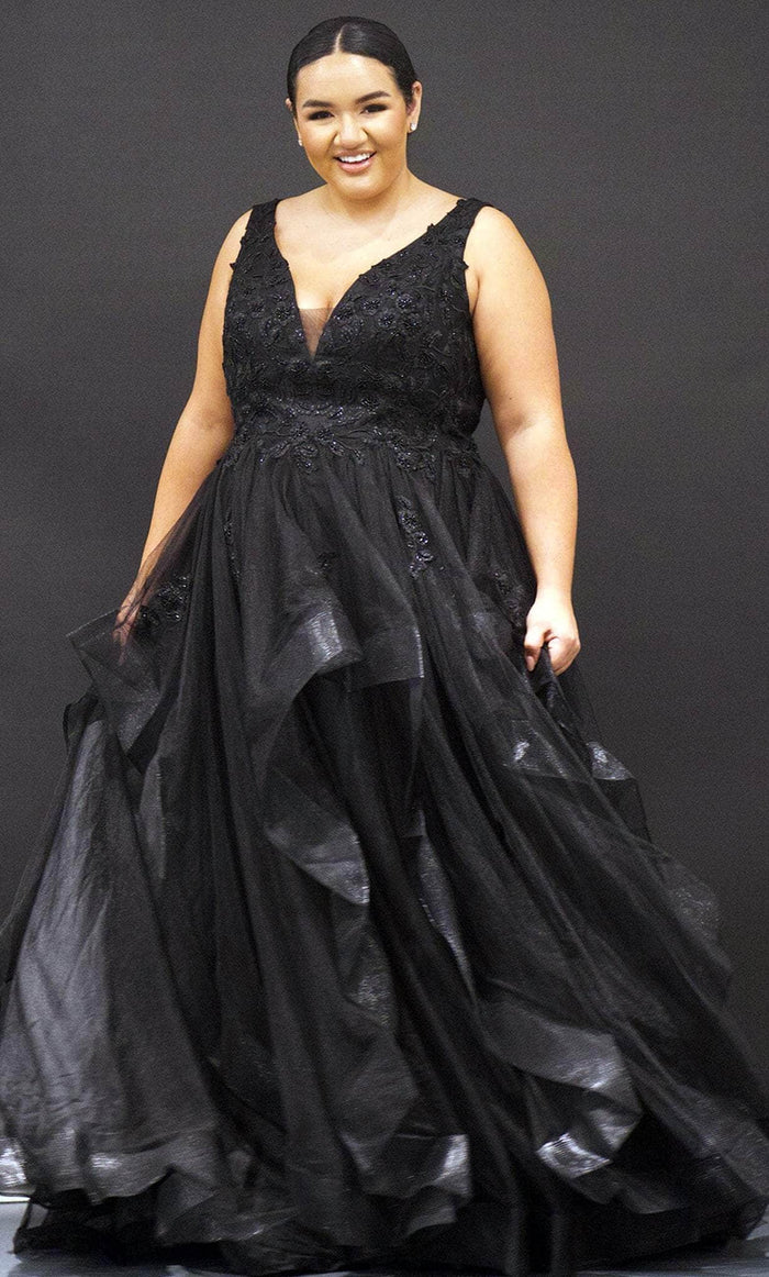 Sydney's Closet Bridal SC5285 - Sleeveless Tiered Tulle Ballgown Ball Gowns 14 / Black