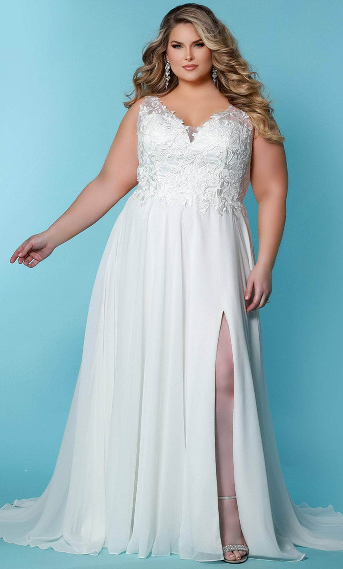 Sydney's Closet Bridal SC5295 - Chiffon-Made A-line Sleeveless Gown Wedding Dresses 14 / Ivory