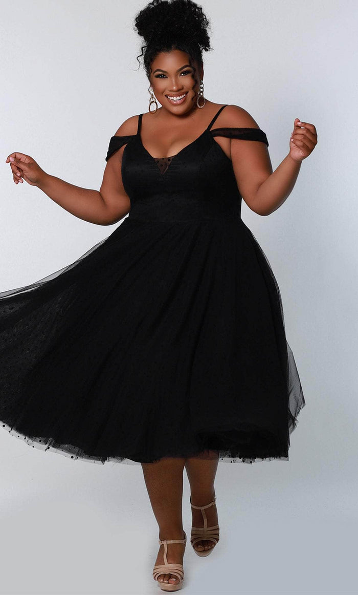 Sydney's Closet CE2208 - Cold Shoulder A-line Knee-Length Dress Cocktail Dresses 14 / Black