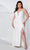 Sydney's Closet - JK2201 Plunging V Neck Shimmering Gown With Slit Prom Dresses 10 / White