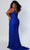 Sydney's Closet - JK2201 Plunging V Neck Shimmering Gown With Slit Prom Dresses