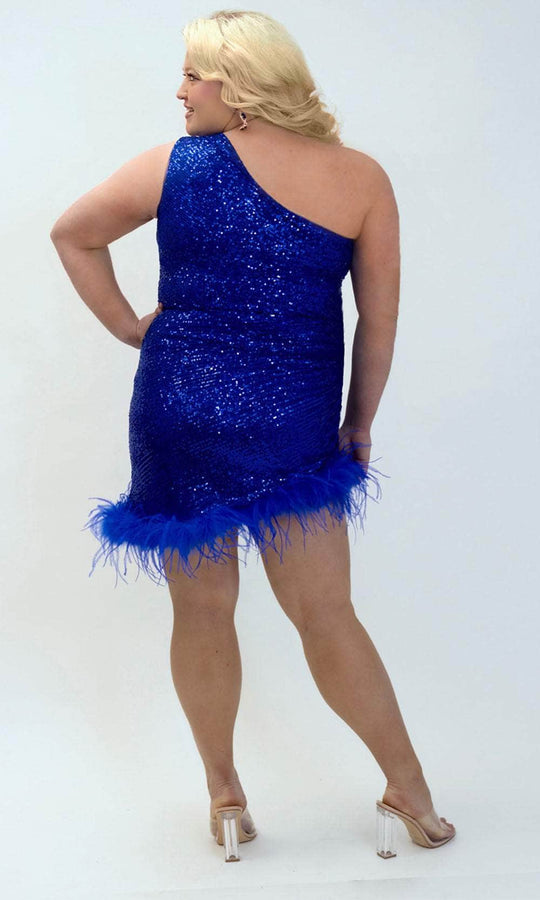 Sydney's Closet JK2401 - Asymmetric Feather Hem Cocktail Dress