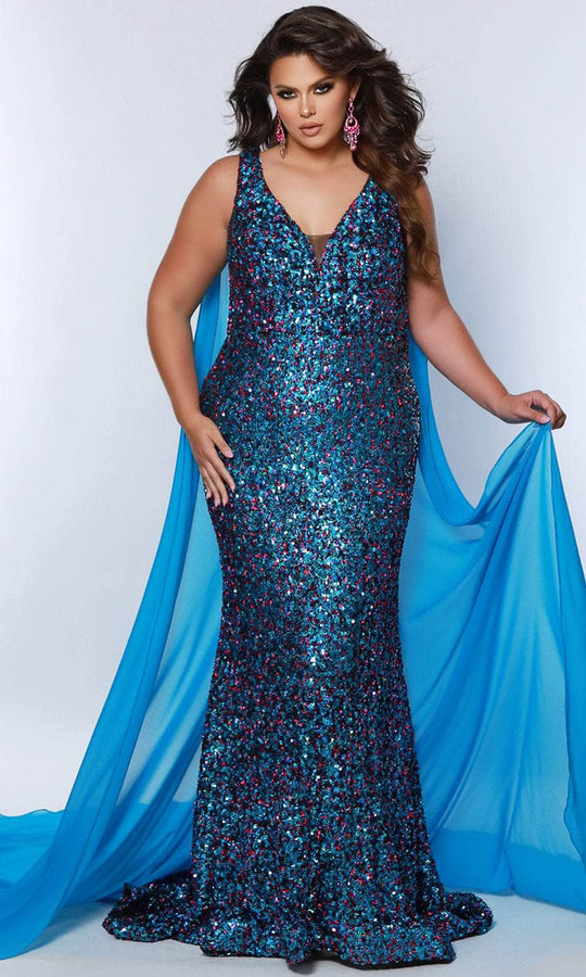Sydney's Closet JK2407 - V-Neck Sleeveless Evening Gown