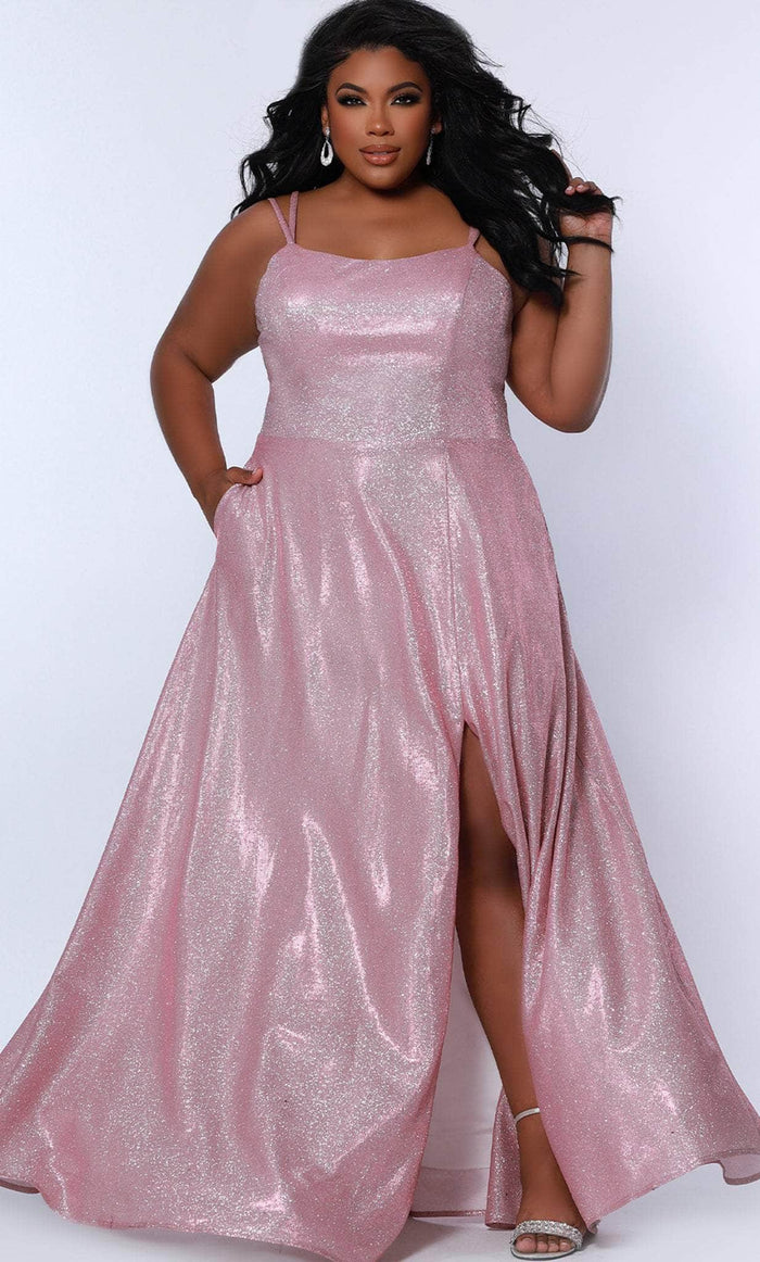 Sydney's Closet SC7349 - Scoop Neck Shimmer Prom Gown Prom Dresses 14 / Carnation