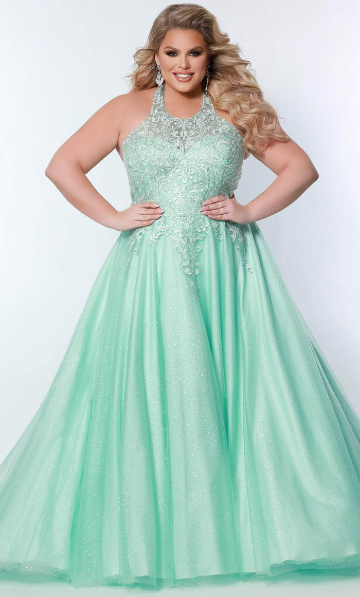 Sydney's Closet SC7352 - Embroidered Halter Prom Gown Prom Dresses