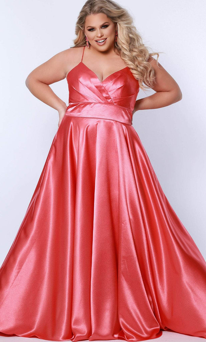 Sydney's Closet SC7355 - Sleeveless Satin Formal Gown Formal Gowns 14 / Apricot