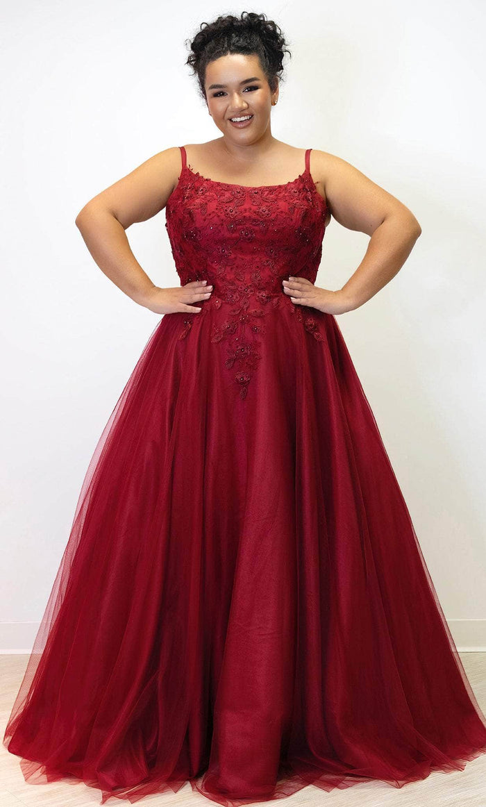 Sydney's Closet SC7357 - Sleeveless Embroidered Formal Gown Evening Dresses 14 / Burgundy