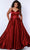 Sydney's Closet SC7363 - V-Neck Pleated A-Line Evening Gown Evening Dresses 14 / Burgundy