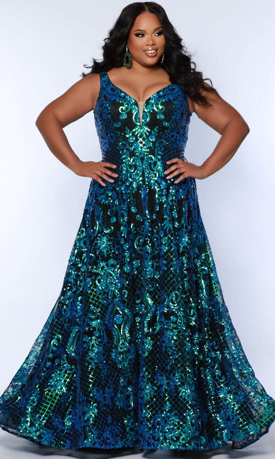 Sydney's Closet SC7367 - Sequin Embellished V-Neck Evening Gown