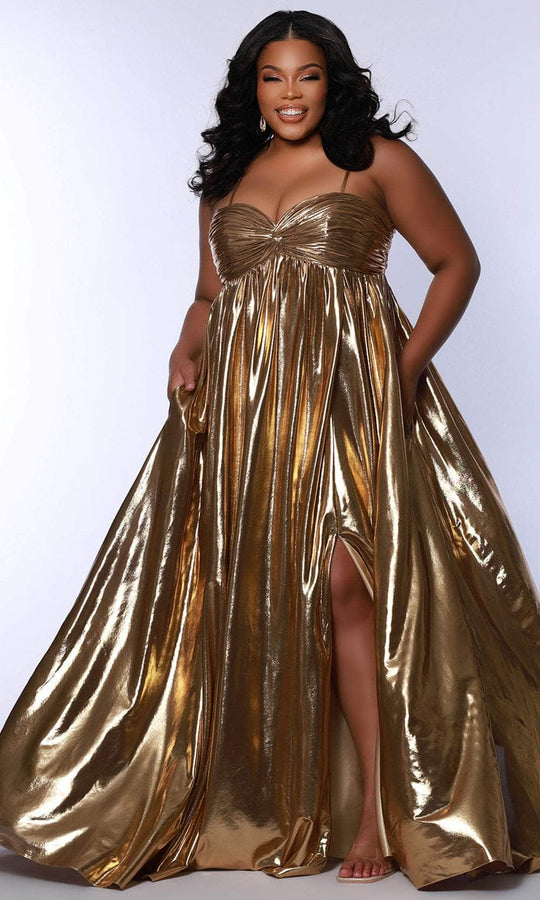 Sydney's Closet SC7414 - V-neck Jersey Gown with Side Slit