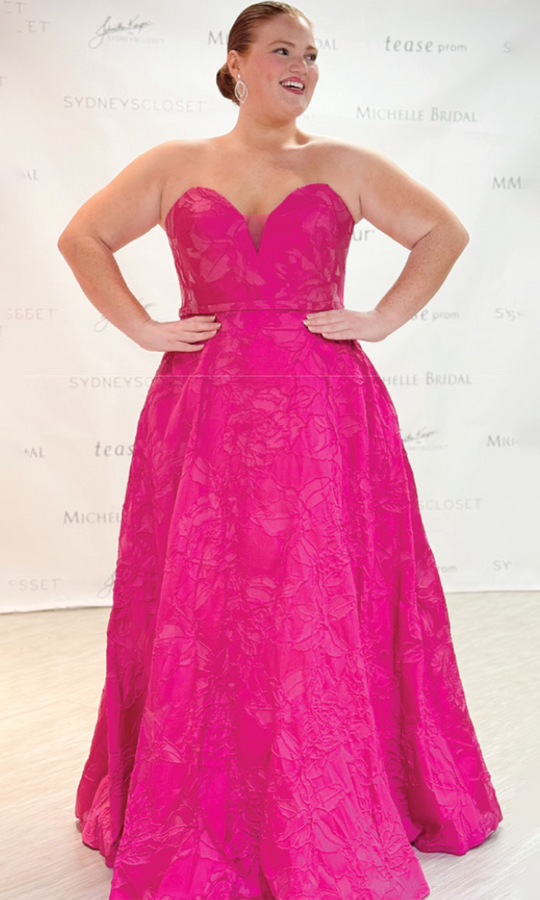 Sydney's Closet SC7454 - A Line Jacquard Evening Dress