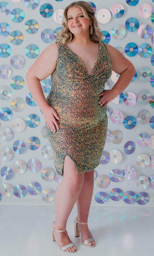 Sydney's Closet SC8110 - Multi-Colored Sequin Sleeveless Cocktail Dress