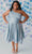 Sydney's Closet SC8119 - One-Sleeve A-line Knee-Length Dress Cocktail Dresses 14 / Metallic Blue