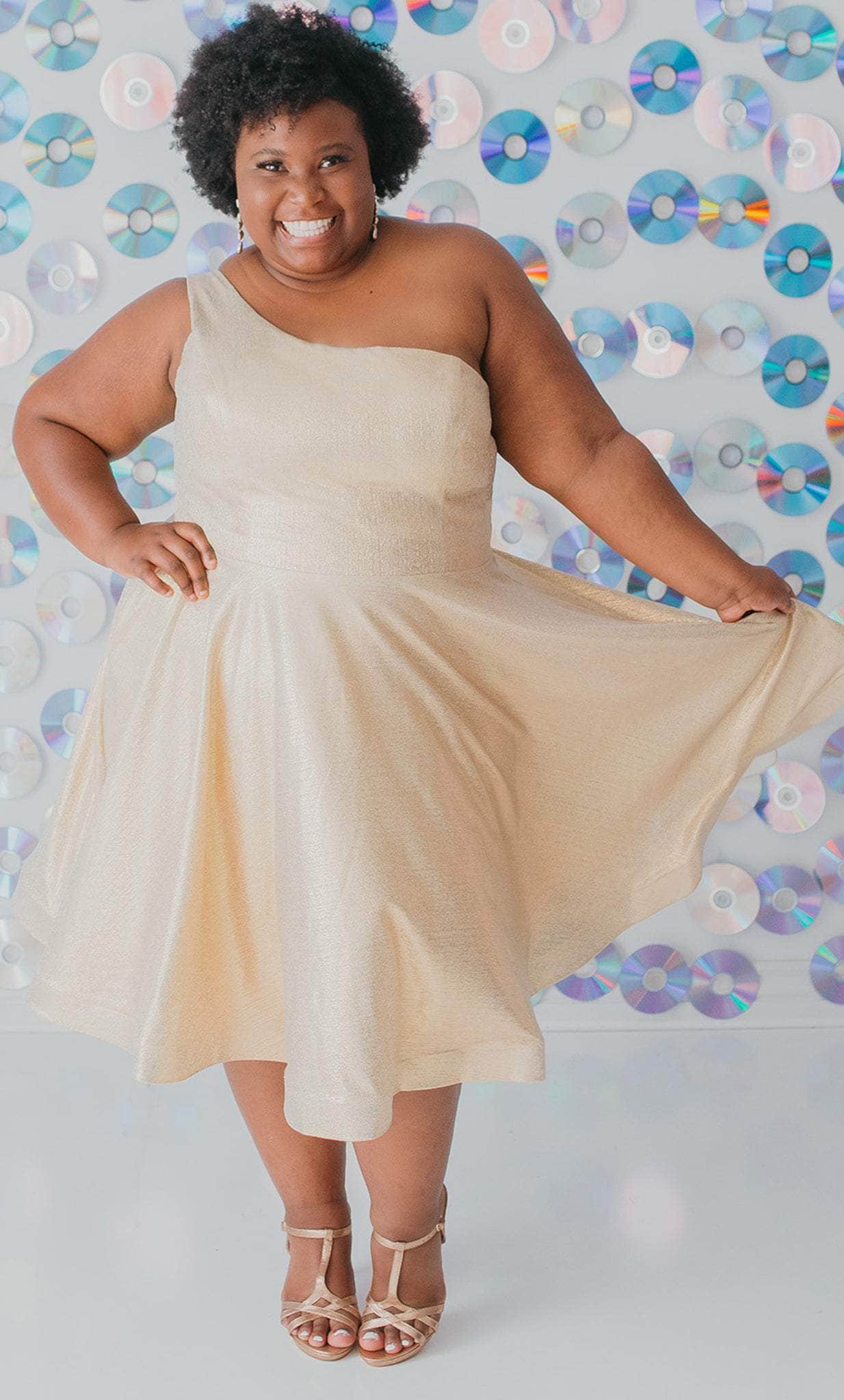 One Shoulder Plus Size Shimmer Party Dress Metallic Gold / 32 One Shoulder Plus Size Shimmer Party Dress Metallic Gold / 32