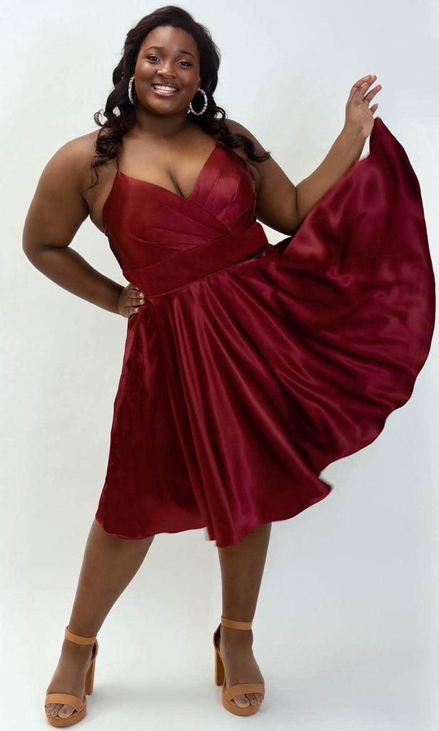 Sydney's Closet SC8124 - Surplice V-Neck Satin Cocktail Dress  Couture  Candy