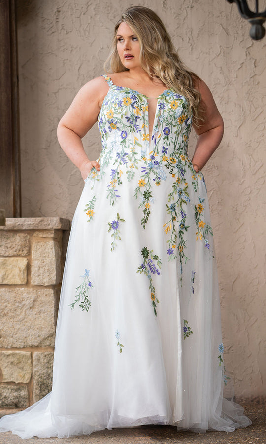 Sydney's Closet SC5371 - Illusion Plunge Sweetheart Neck Prom Gown