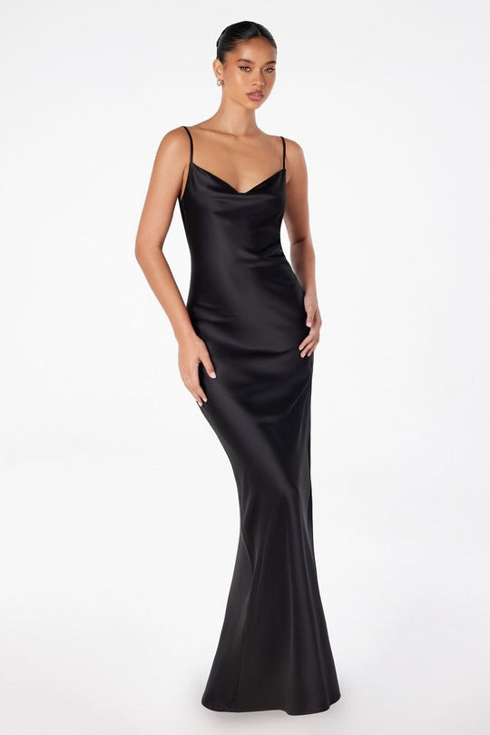 Ladivine T2000 - Low Cowl Back Long Formal Dress In Black