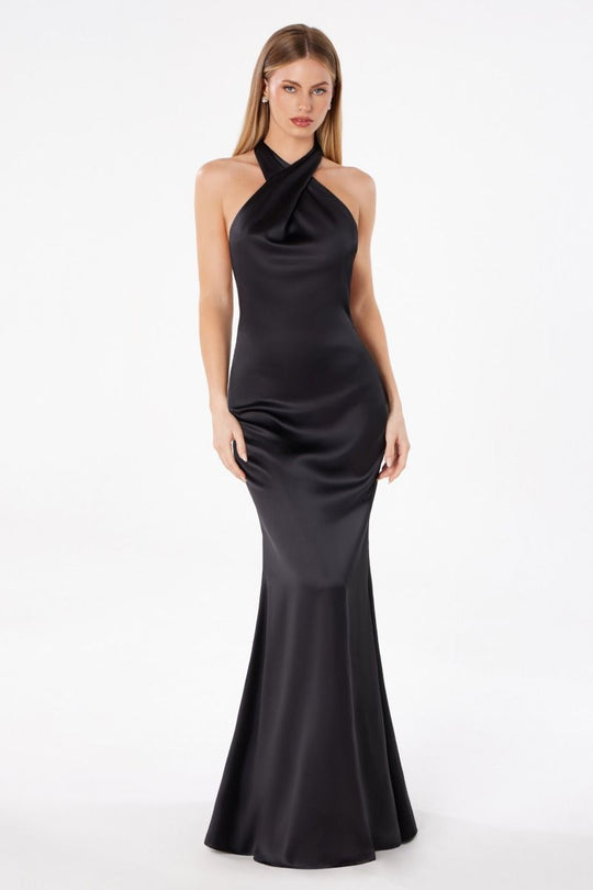 Ladivine T2005 - Cross Halter Satin Prom Dress