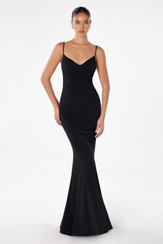 Ladivine T2008 - Cowl Neck Mermaid Gown In Black