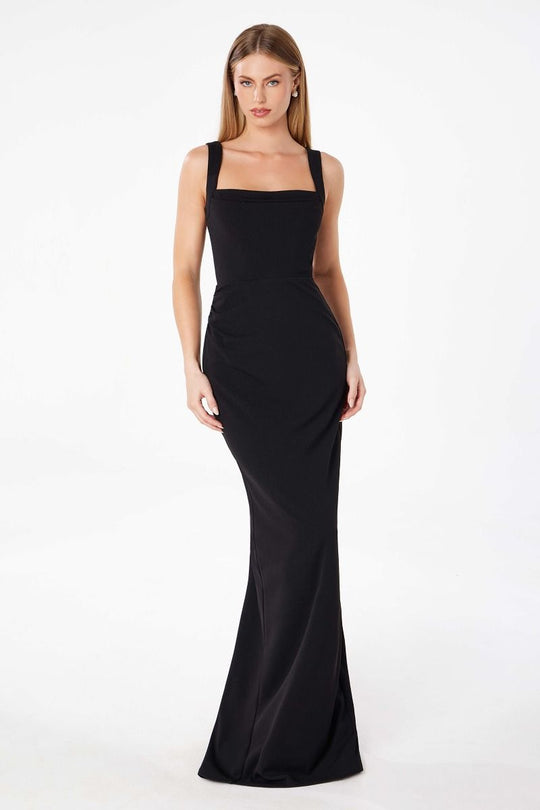 Ladivine T3000 - Crepe Sleeveless Sheath Long Dress In Black