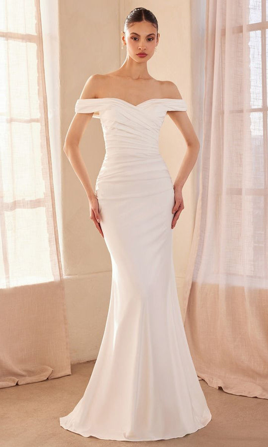 Amoris by Ladivine T402W - Off Shoulder Ruched Bodice Bridal Gown