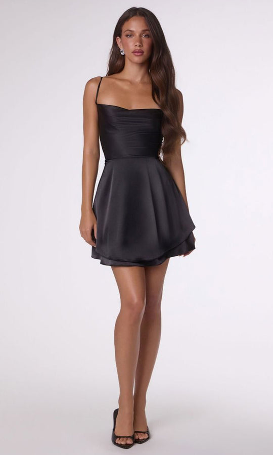 Amoris by Ladivine T616 - Lace-Up Back Mini Satin Dress
