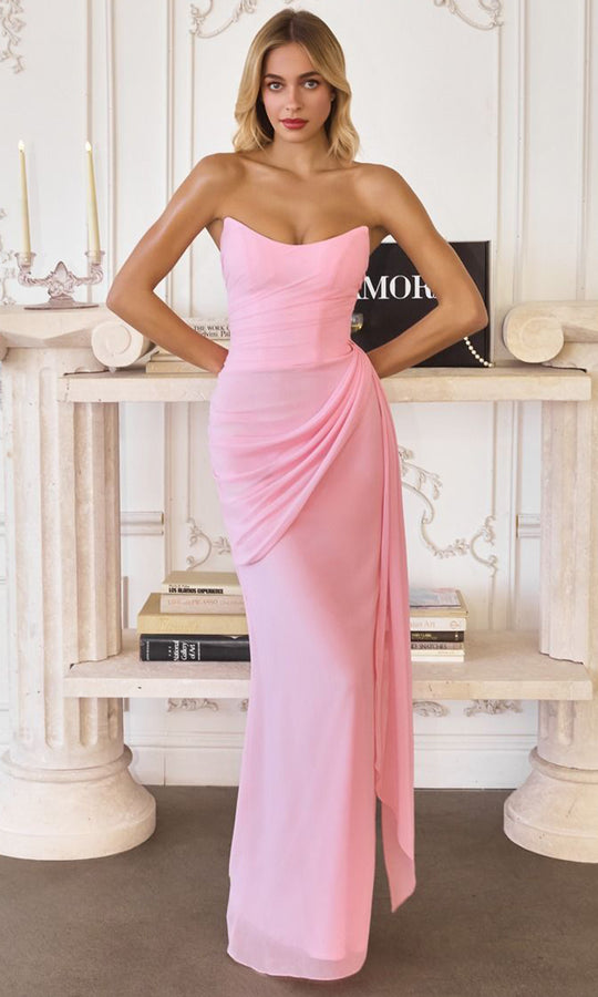 Amoris by Ladivine T726 - Scoop Neck Ruched Evening Gown
