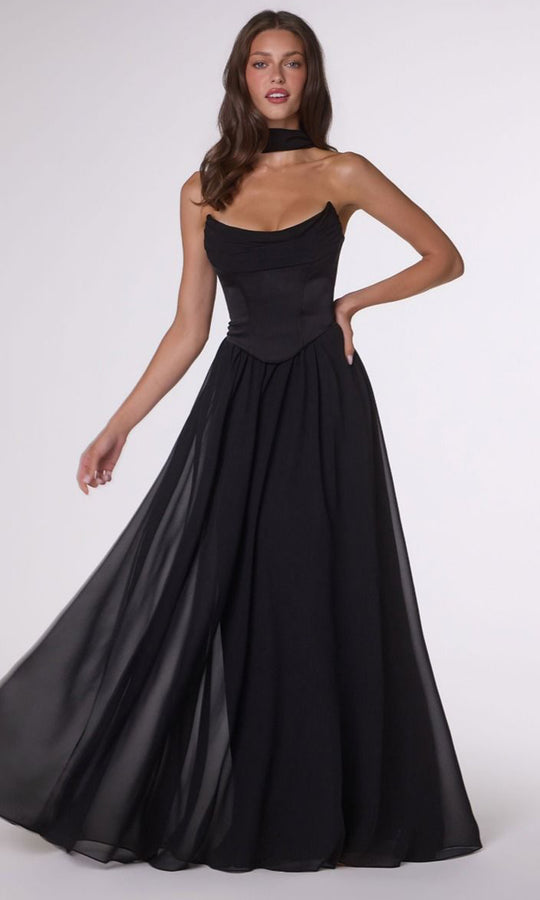 Amoris by Ladivine T741 - Draped Neckline Basque A-Line Dress