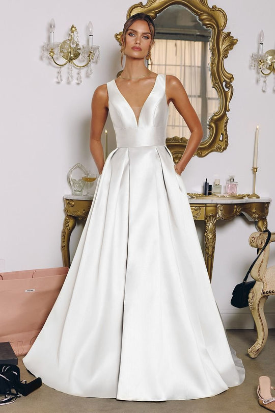 Amoris by Ladivine T814W - Deep V Neck Wedding Gown