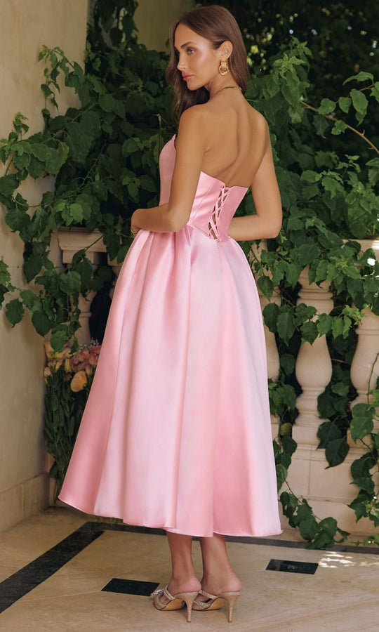 Amoris by Ladivine T822 - Strapless Mikado Tea-Length Dress