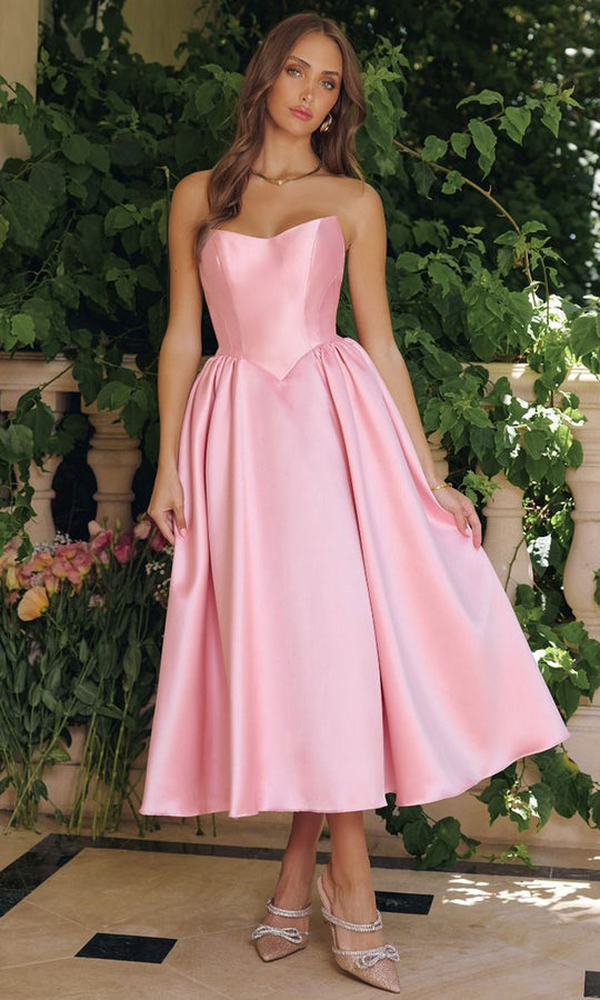 Amoris by Ladivine T822 - Strapless Mikado Tea-Length Dress