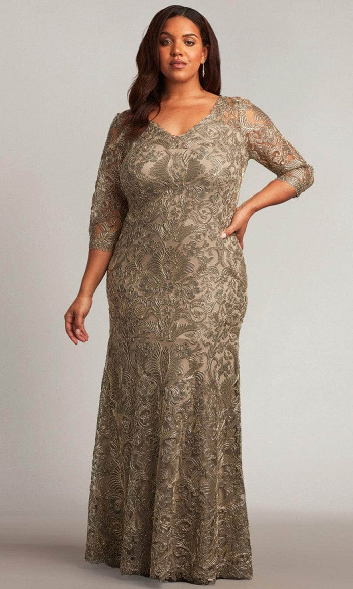 Tadashi Shoji ALX2003LXQ - Quarter Sleeve Embroidered Formal Gown Mother of the Bride Dresses 14Q / Smoke Pearl