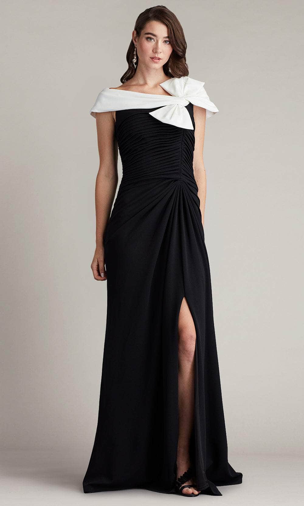 tadashi shoji ruched dress Tadashi Shoji Sagamore Ribbon Flower Embellished Gown