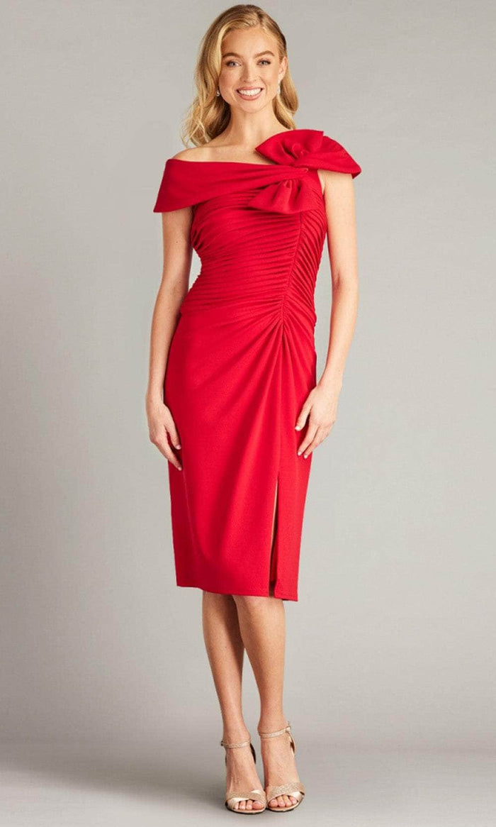 Tadashi Shoji BOS24103M - Draped Bow Asymmetric Formal Dress Holiday Dresses XXS / Scarlet