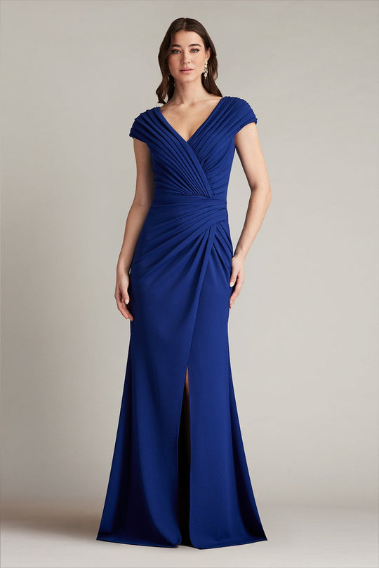 Tadashi Shoji BOS24636L - Cargill Pleated Draped V-Neck Evening Gown