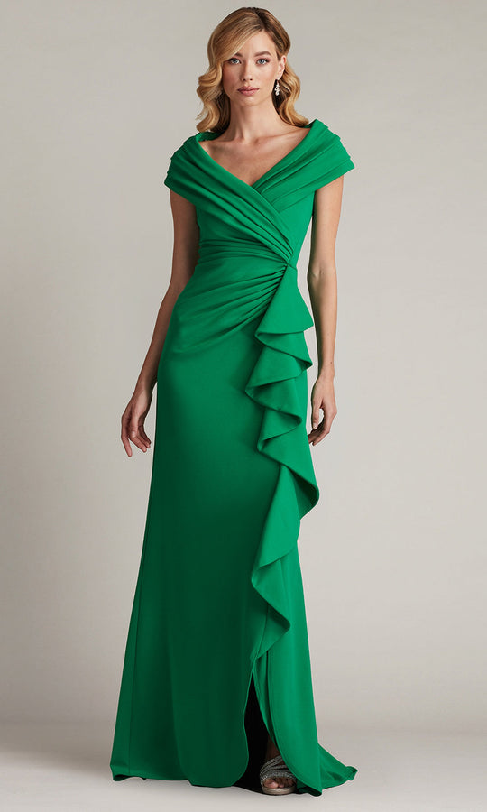 Tadashi Shoji BOS24740L - Talise Waterfall Flounce V-Neckline Gown