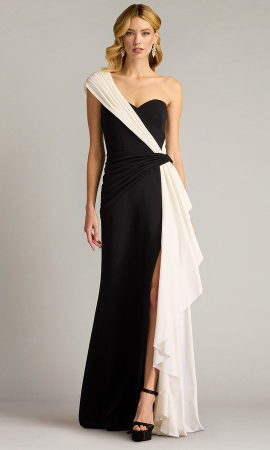 Tadashi Shoji BOS25147L - Lune Waterfall Sash One Shoulder Evening Gown