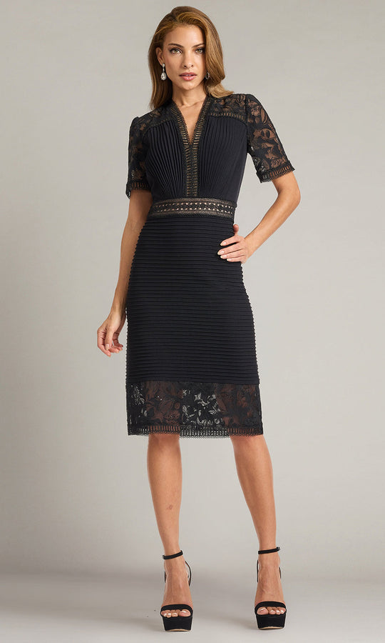Tadashi Shoji BOS25212M - Brone Illusion Lace V-Neck Cocktail Dress