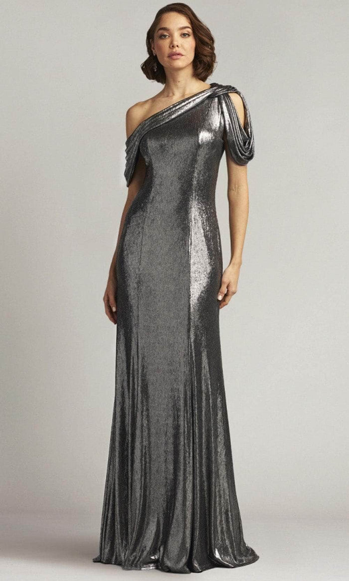 Tadashi Shoji BSJ22037L - Asymmetric Neck Metallic Evening Gown Evening Dresses XXS / Steel