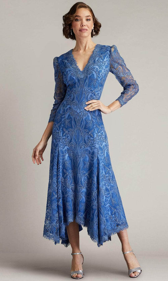 Tadashi Shoji BSU21187MD - Puff Long Sleeve V-Neck Tea-Length Dress