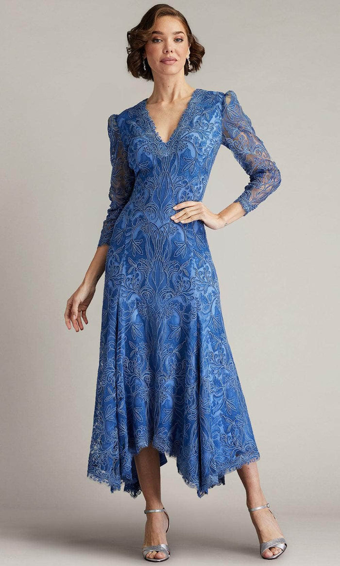 Tadashi Shoji BSU21187MD - Tea-Length Cord-Embroidered Tulle A-Line Dress - Long Puff Sleeves, Handkerchief Hem, Full Back, Concealed Zipper Closure Couture Candy Tadashi Shoji BSU21187MD - Tea-Length Cord-Embroidered Tulle A-Line Dress - Long Puff Sleeves, Handkerchief Hem, Full Back, Concealed Zipper Closure Couture Candy