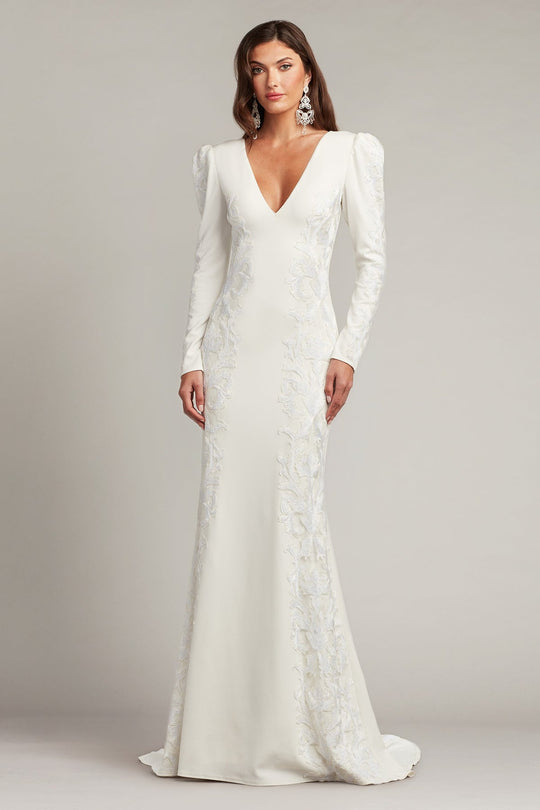 Tadashi Shoji BTE22053LBR - Irelina Puff Sleeve Embroidered Gown