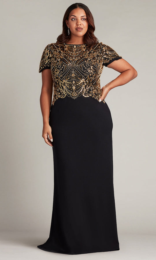 Tadashi Shoji CCY23406LQ - Edry Embellished Crepe Sheath Gown - Plus Size