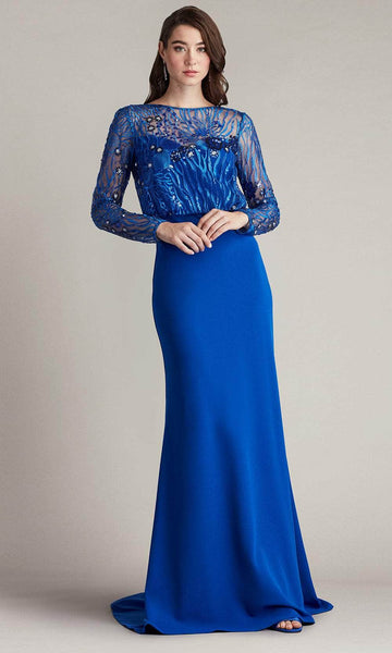 Tadashi Shoji CDU24409L - Long Crepe Column Dress - Sea-Motif
