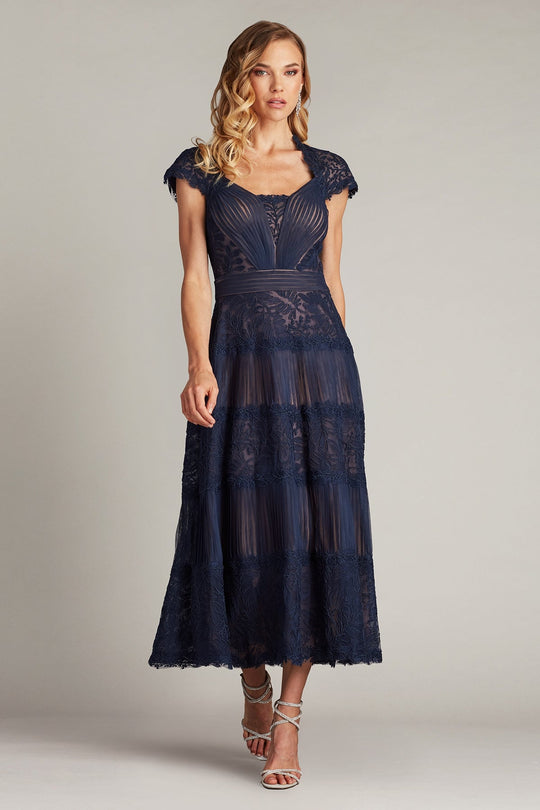 Tadashi Shoji CHU25418MD - Cap Sleeve Boette Lace Tea-Length Dress