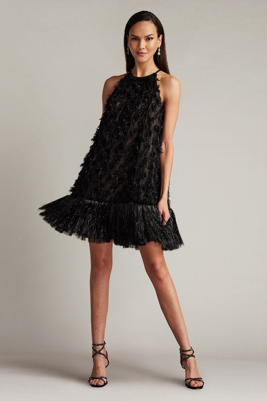 Tadashi Shoji SCGW24600S - Halter Prima Sequin Tulle Mini Dress